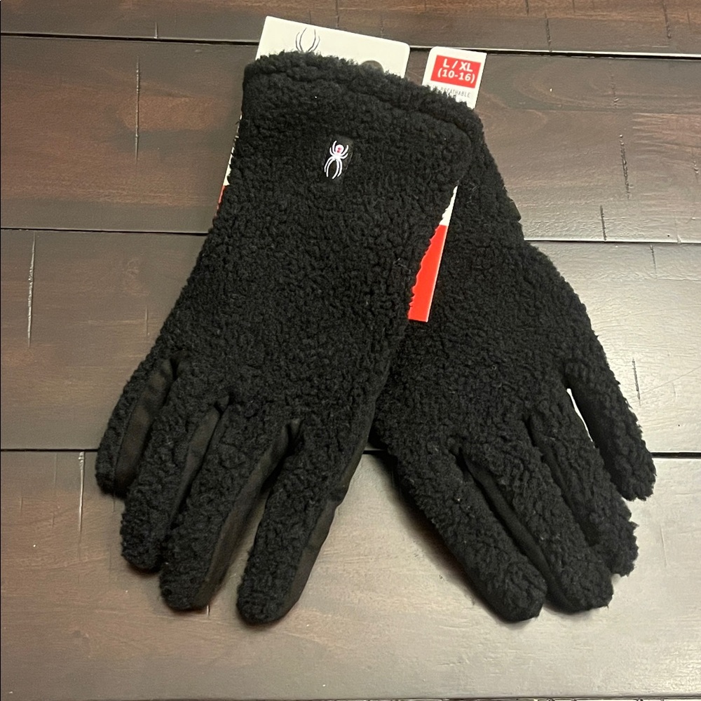 Spyder Fleece Winter Gloves black Tech Touch Kids Size 10-16 Boys or Girls L/XL